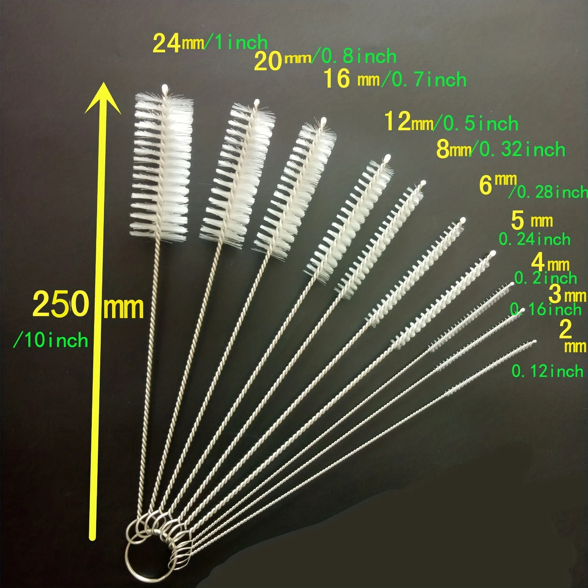 10Piece Nylon Tube Brush Set for Bottle Cleaning