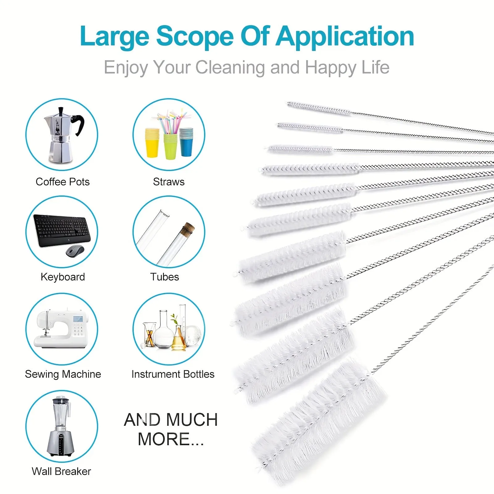 10Piece Nylon Tube Brush Set for Bottle Cleaning