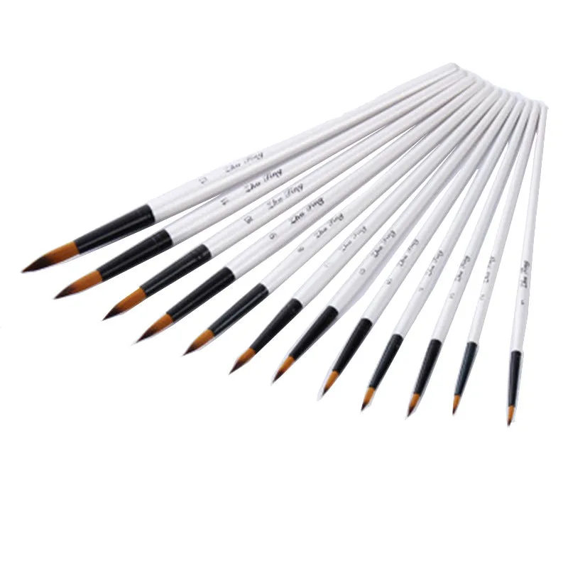 12 Paint Brushes White Rod Watercolor Pens Set  Nylon Wool Art