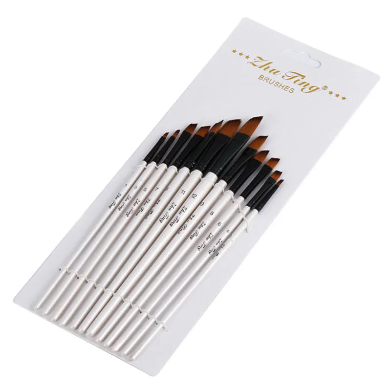 12 Paint Brushes White Rod Watercolor Pens Set  Nylon Wool Art