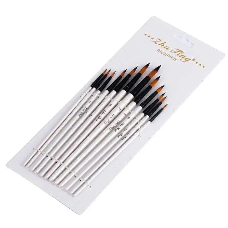 12 Paint Brushes White Rod Watercolor Pens Set  Nylon Wool Art