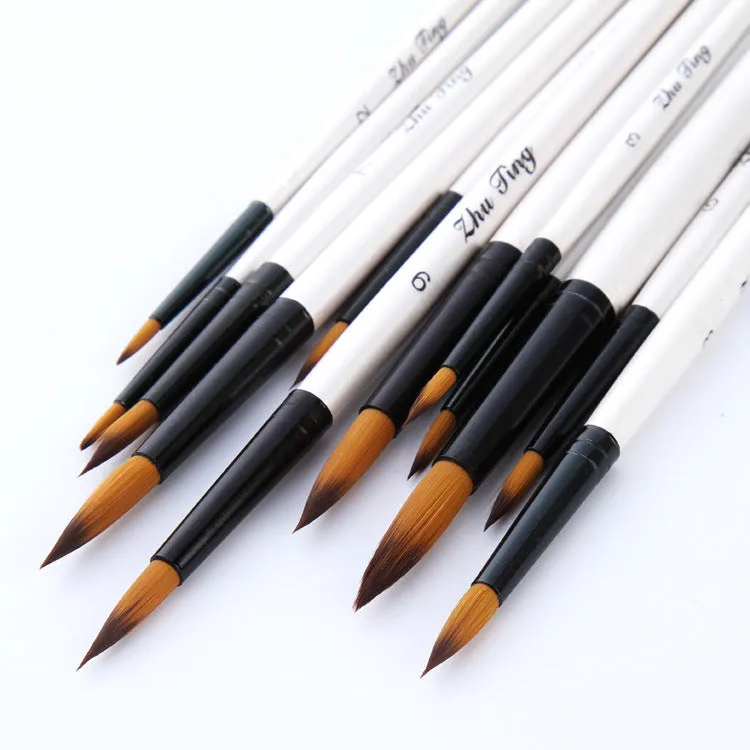 12 Paint Brushes White Rod Watercolor Pens Set  Nylon Wool Art