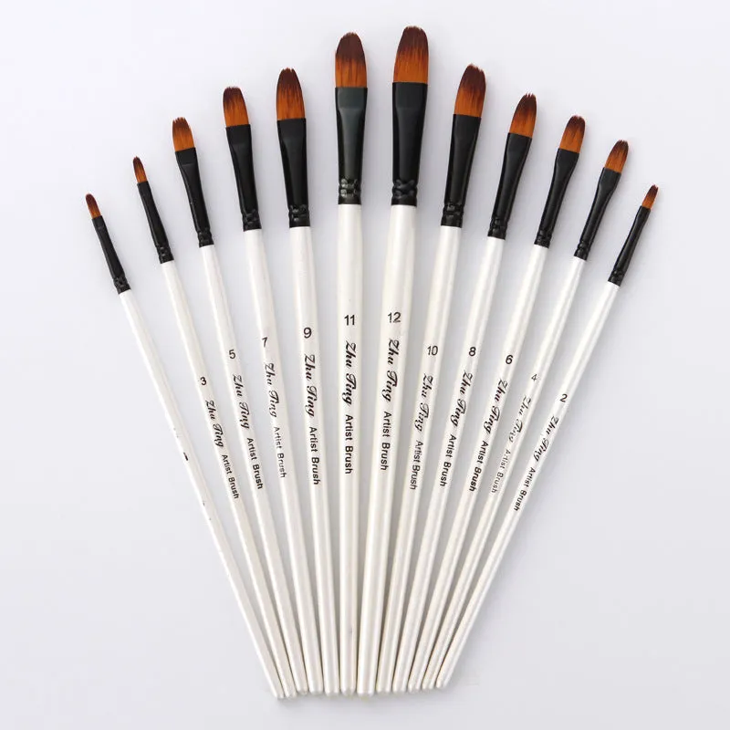 12 Paint Brushes White Rod Watercolor Pens Set  Nylon Wool Art