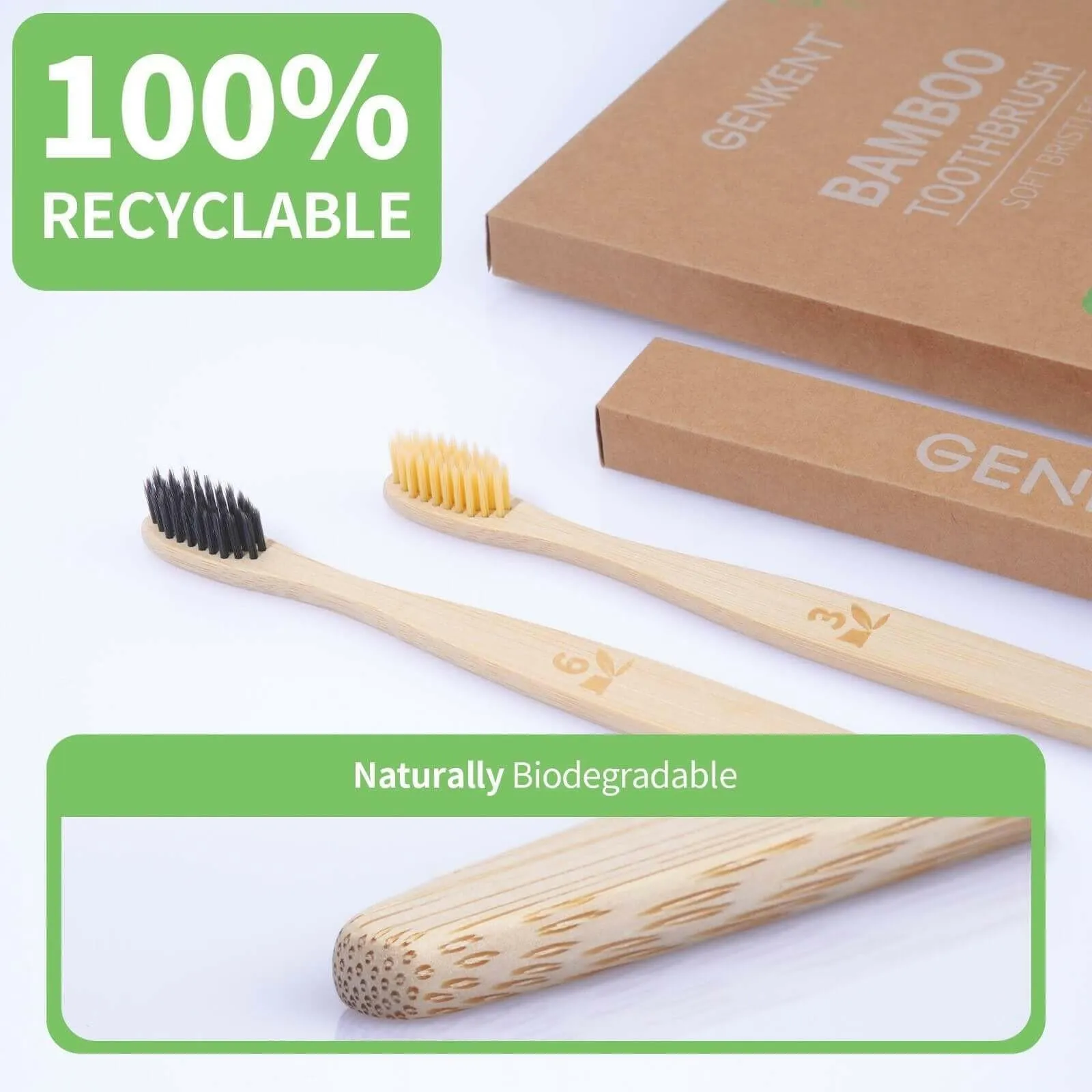 12 Pcs Individually Wrapped Bamboo Toothbrushes BPA Free Wooden