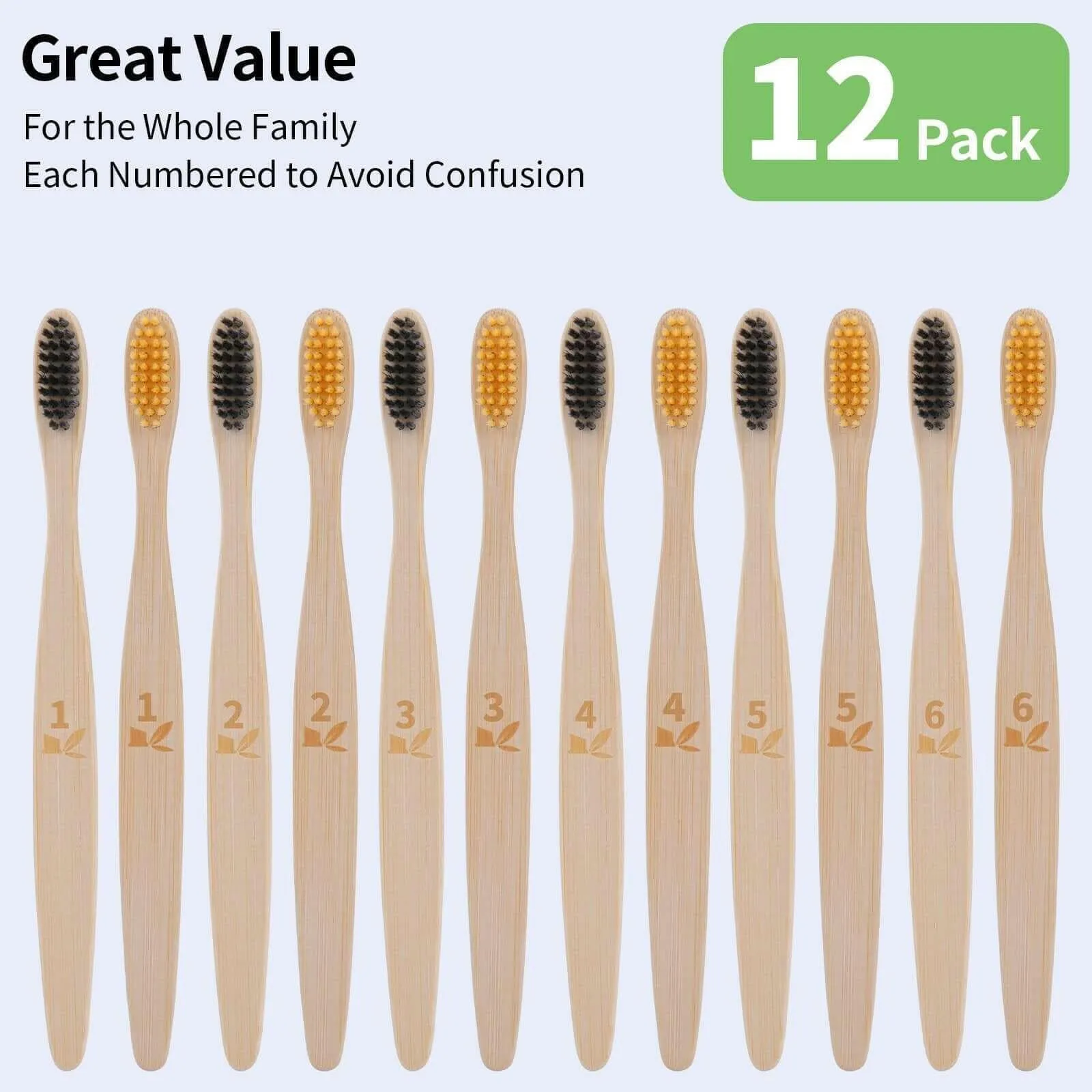 12 Pcs Individually Wrapped Bamboo Toothbrushes BPA Free Wooden