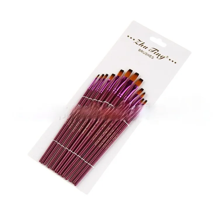 12 Purple Rod Double Color Nylon Wool Watercolor Pens Set Art Paint Brushes