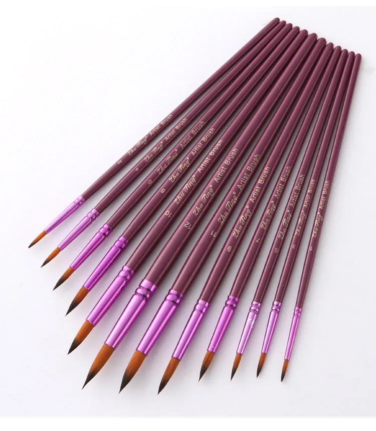 12 Purple Rod Double Color Nylon Wool Watercolor Pens Set Art Paint Brushes