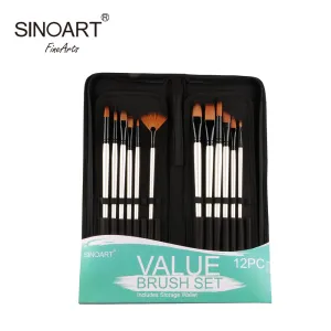 12Pcs Long handele Synthetic Art Supply Artist Nylon Brush