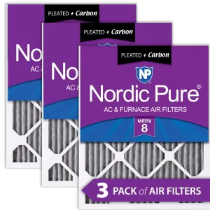 12x20x1 (11_1/2x19_1/2) Furnace Air Filters MERV 8 Pleated Plus Carbon 3 Pack