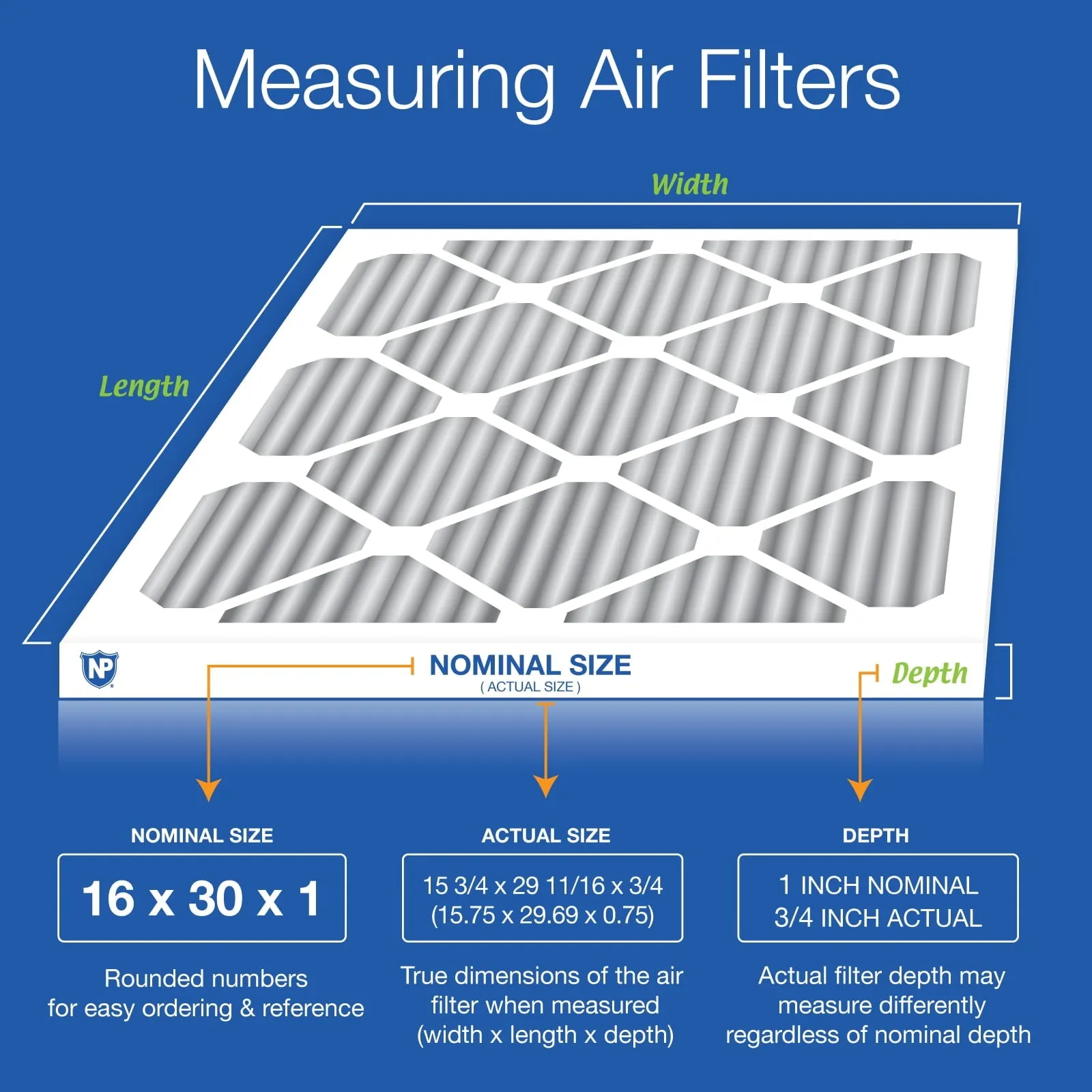 16x30x1 (15_3/4x29_11/16) Furnace Air Filters MERV 8 Pleated Plus Carbon 3 Pack