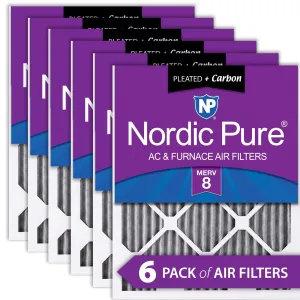 16x30x1 (15_3/4x29_11/16) Furnace Air Filters MERV 8 Pleated Plus Carbon 6 Pack