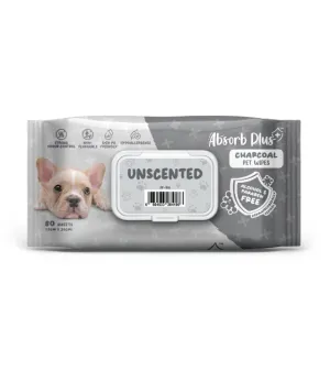 Absorb Plus Charcoal Alcohol & Paraben Free Pet Wipes (Unscented, 80pcs)