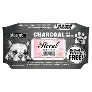 Absorb Plus Charcoal Pet Wipes Floral Scented 15cm x 20cm - 80sheets