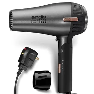 Andis 80280 Fold-n-go 1875 Watt Ceramic Ionic Dryer Retractable Cord Black/Silver