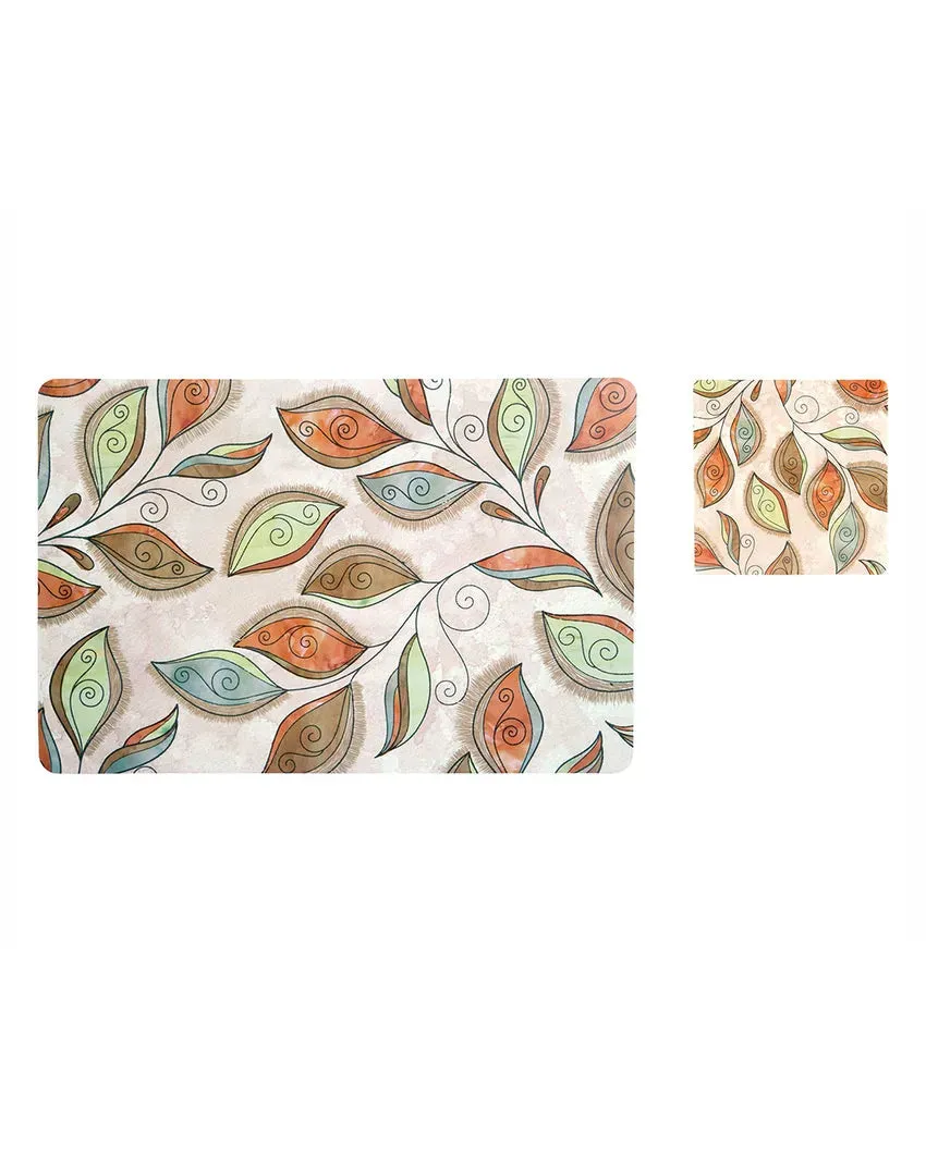 Beige And Rust Polypropylene Printed Table Placemats With Coasters | 12 Pieces