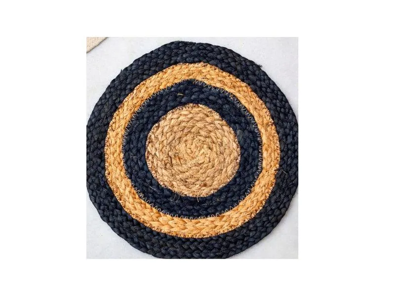 Blue Dual Ring Round Jute Placemat | 12 Inches | Set of 4,6