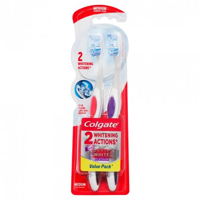 Colgate 360° Optic White Platinum Toothbrush Medium 2 Pack