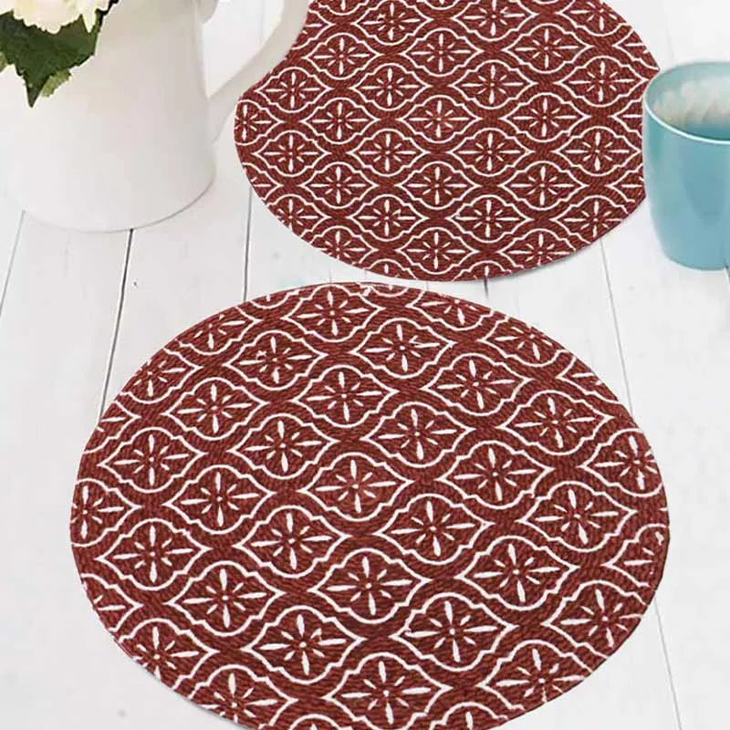 Cotton Placemats Side Table Mats | 15 Inches Round | Set of 2