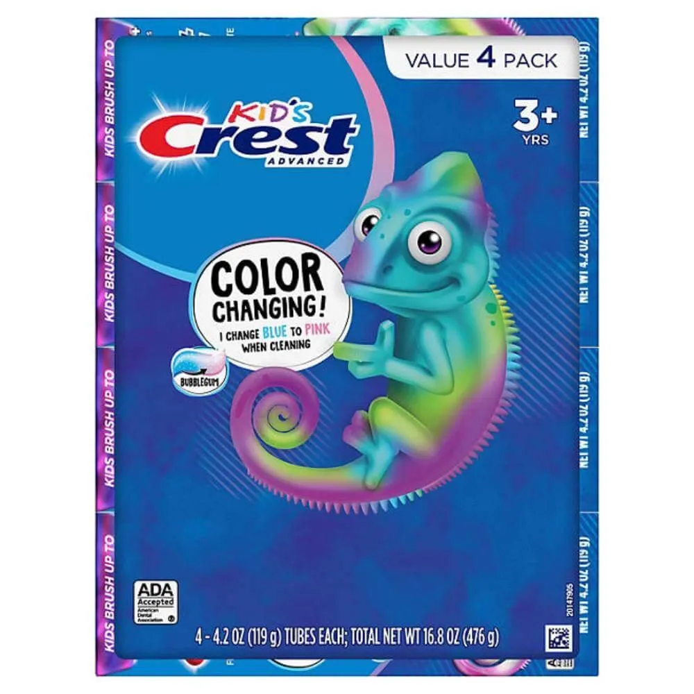 Crest - Advanced Kid's Color Changing Fluoride Toothpaste, Bubblegum Flavor - 4.2 oz - 4 Pack