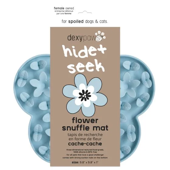 Dexypaws Flower Hide and Seek Silicone Snuffle Mat, Sky Blue for Cats or Dogs