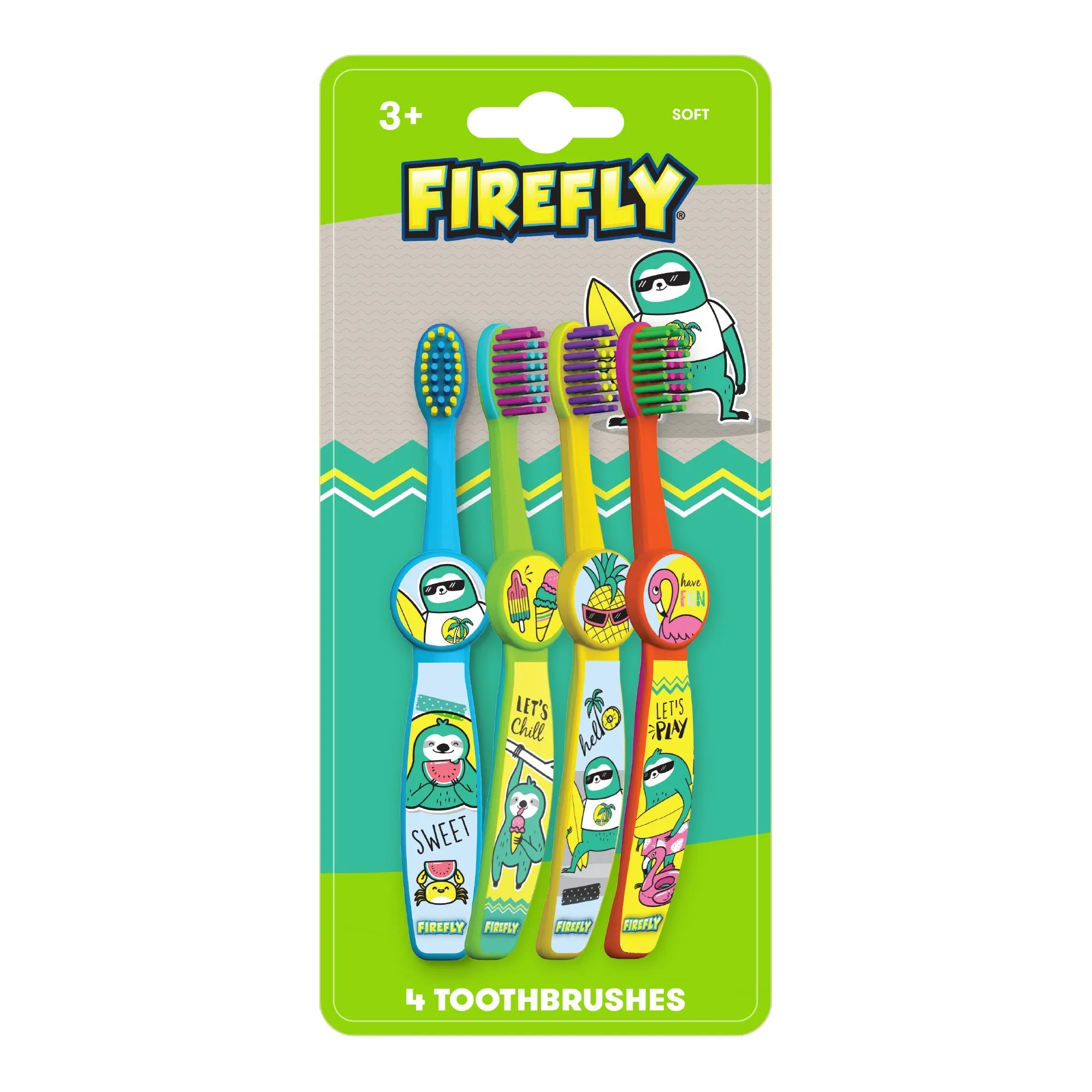 Firefly Sloths Circle Soft Toothbrushes, Ages 3 , 4 Count