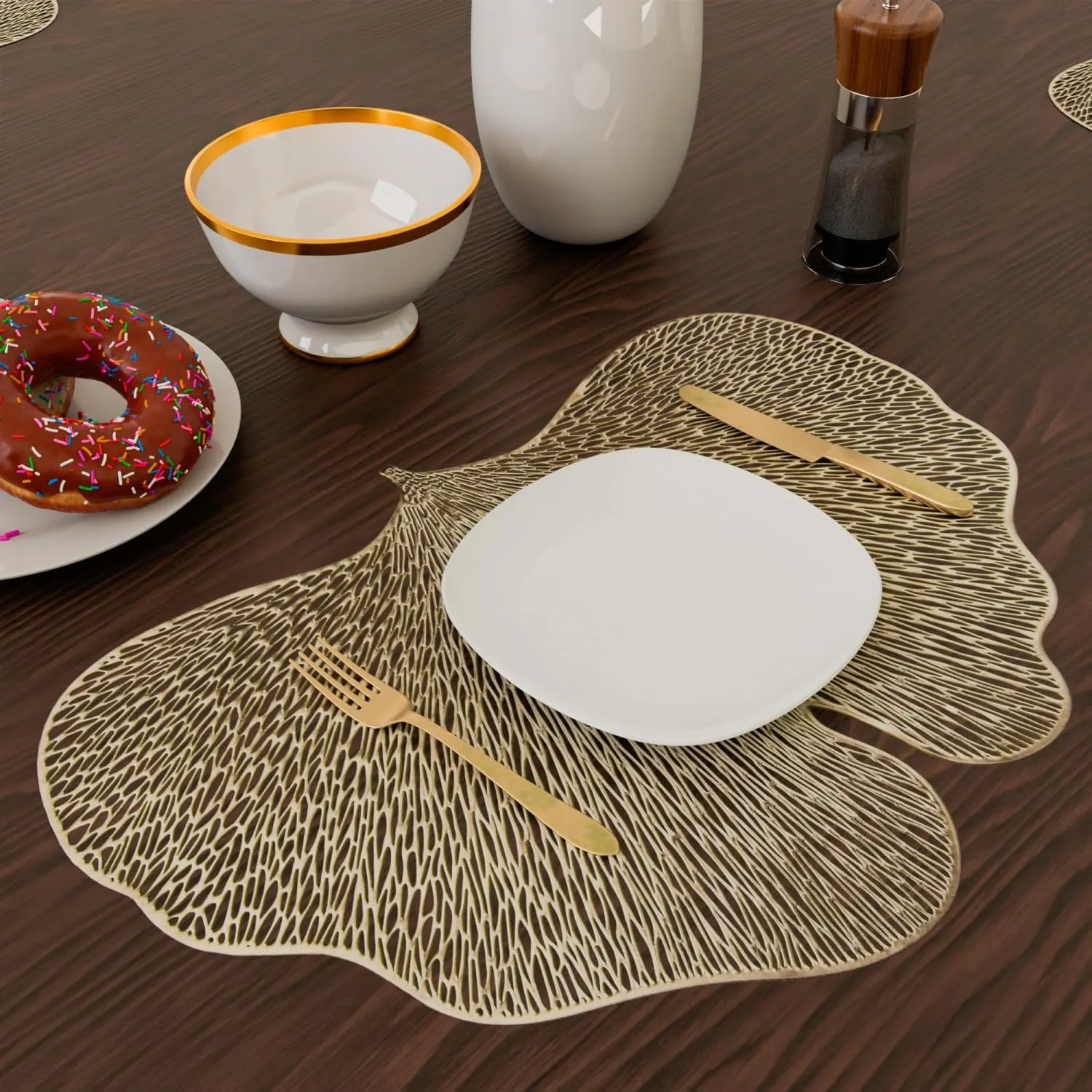 Heart Home Side Table Mats | Table Mat For Bedroom | Bed-Side Table Mat | Center Table Mat | Table Dining Mat | Table Runner Mat | Butterfly Shape | 2 Piece Set | Golden