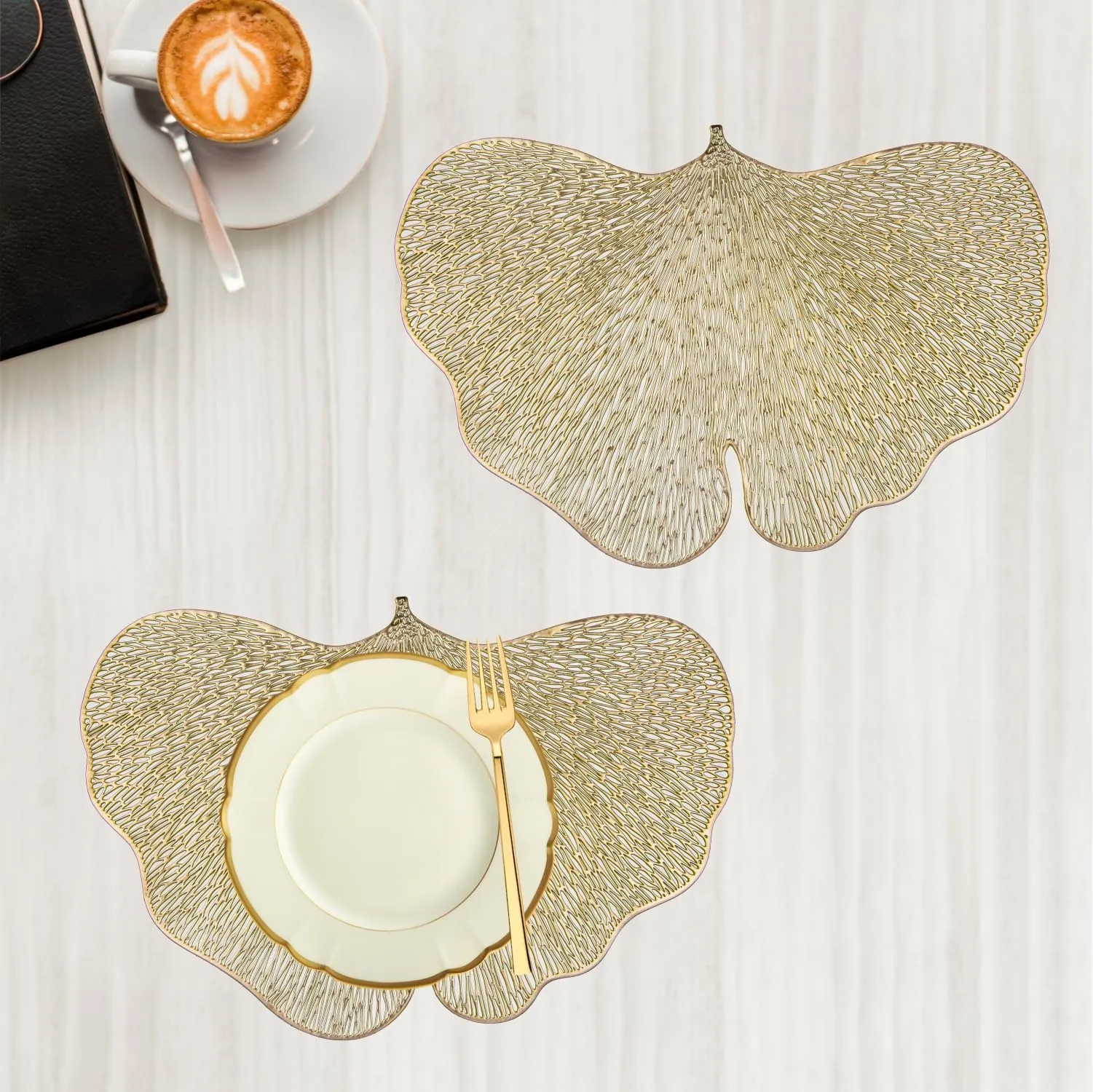 Heart Home Side Table Mats | Table Mat For Bedroom | Bed-Side Table Mat | Center Table Mat | Table Dining Mat | Table Runner Mat | Butterfly Shape | 2 Piece Set | Golden