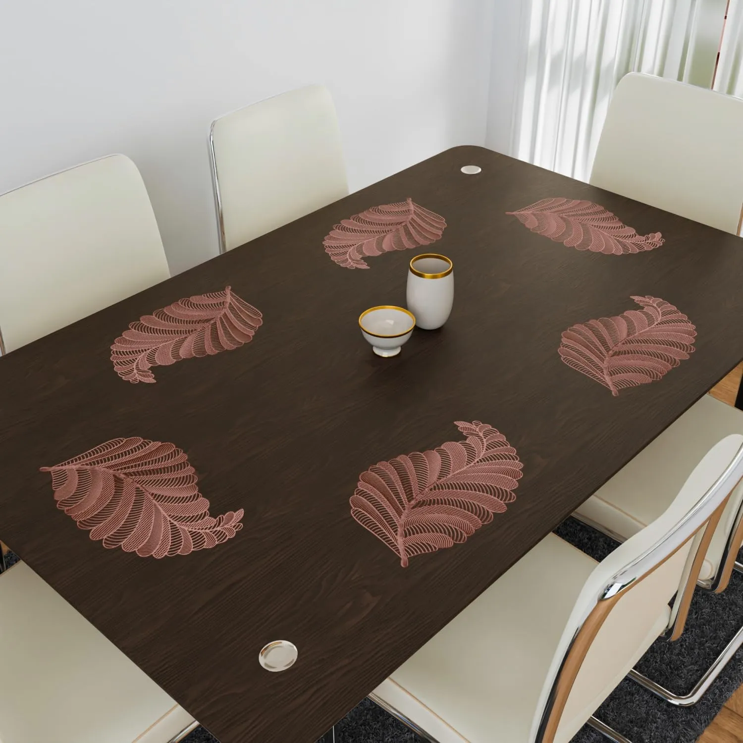 Heart Home Side Table Mats | Table Mat For Bedroom | Bed-Side Table Mat | Center Table Mat | Table Dining Mat | Table Runner Mat | Leaf Shape | 2 Piece Set | Copper