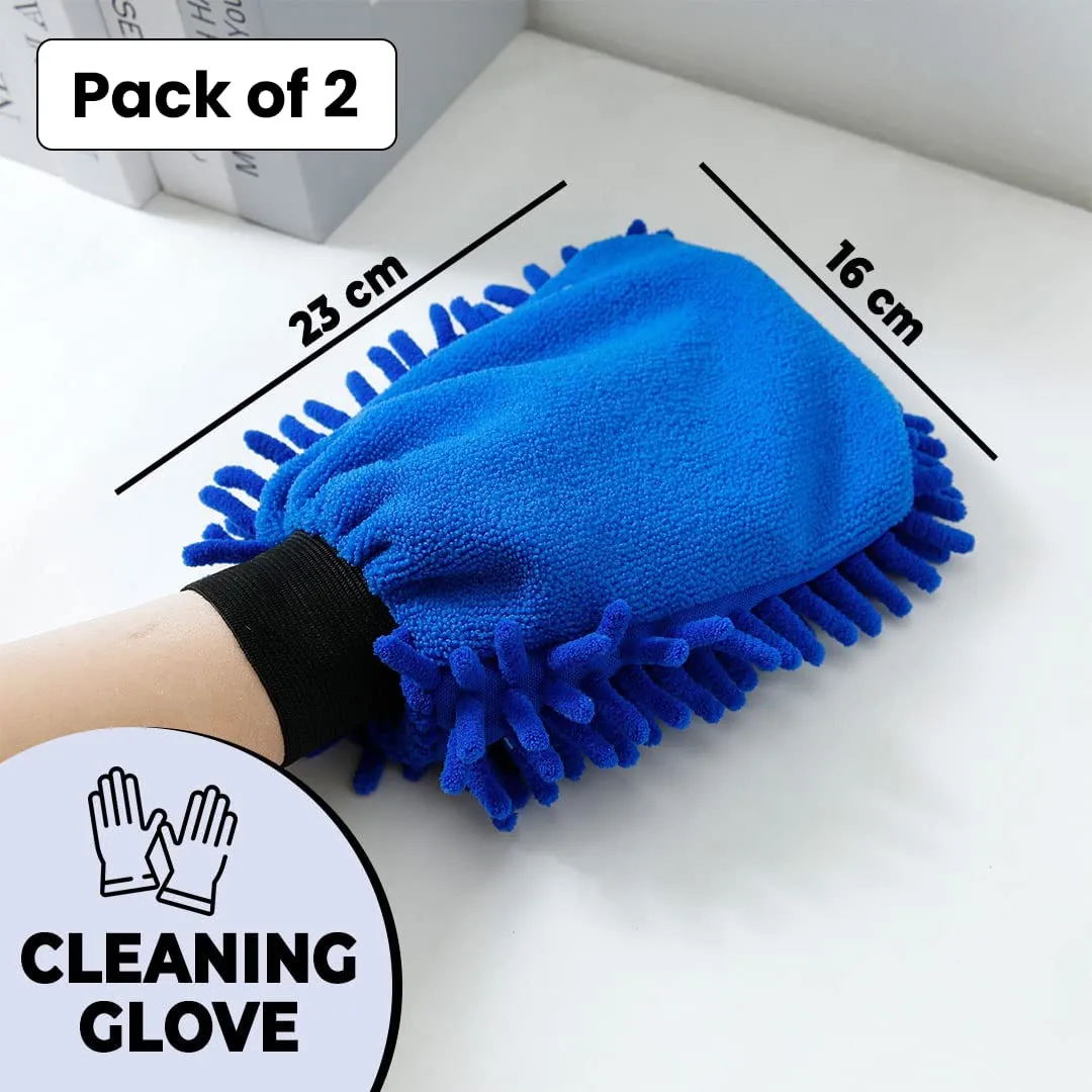 Homestic Pack of 2 Chenille Dry Mitt Gloves|Multi-Purpose Gloves for Kitchen, Home & Laptop Cleaning|Lint & Scratch Free|Super Absorbent|Extra Large But Light Weight |FH8059|Blue