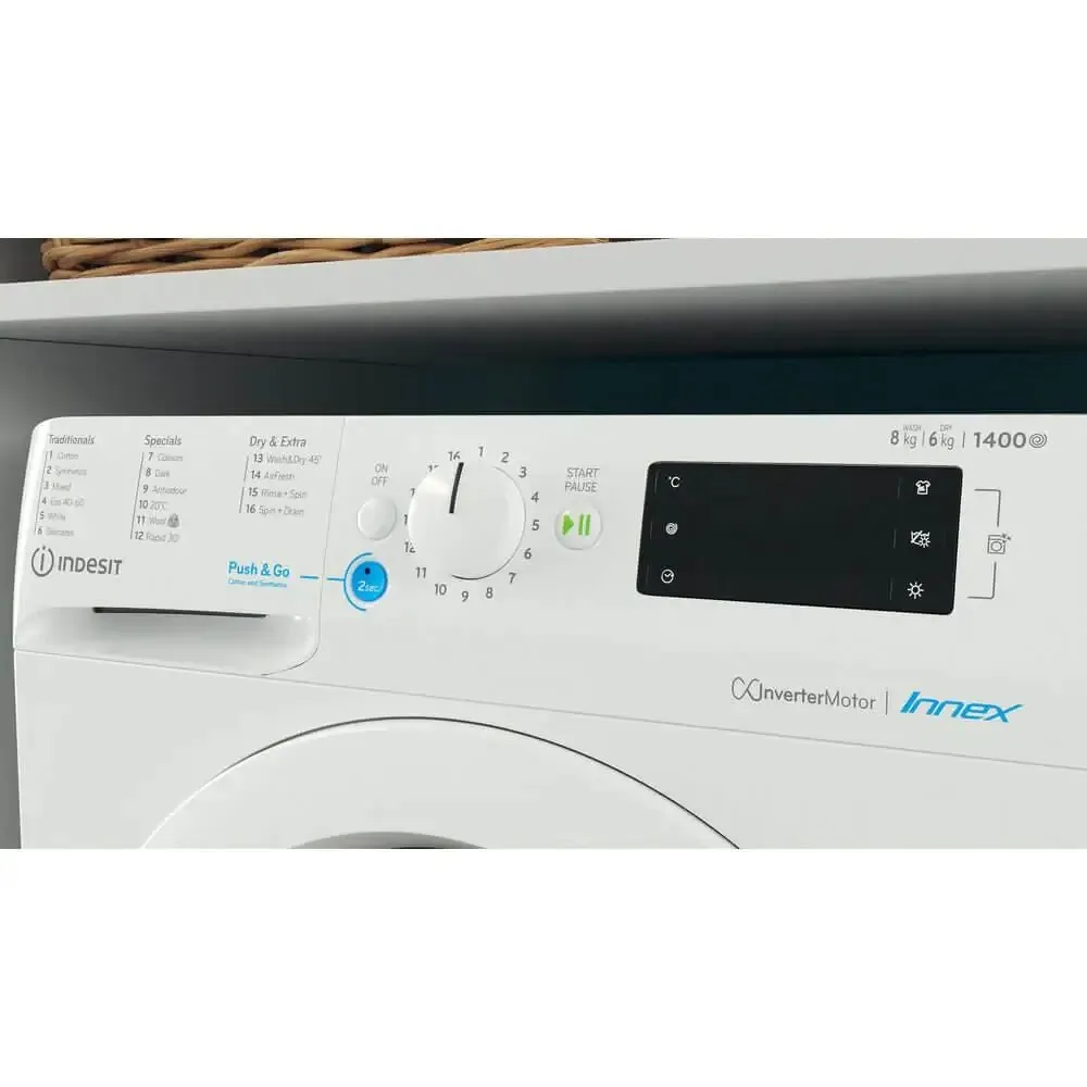 Indesit BDE86436XWUKN 8kg Wash 6kg Dry 1400rpm Freestanding Washer Dryer - White