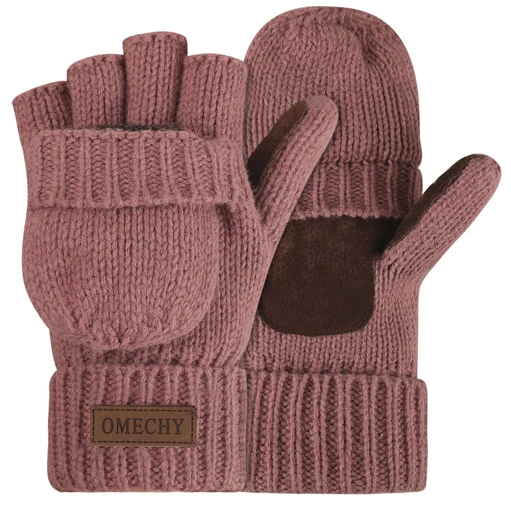 Knitted Convertible Wool Fingerless Gloves