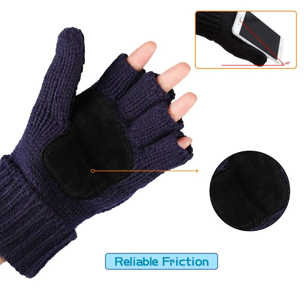 Knitted Convertible Wool Fingerless Gloves