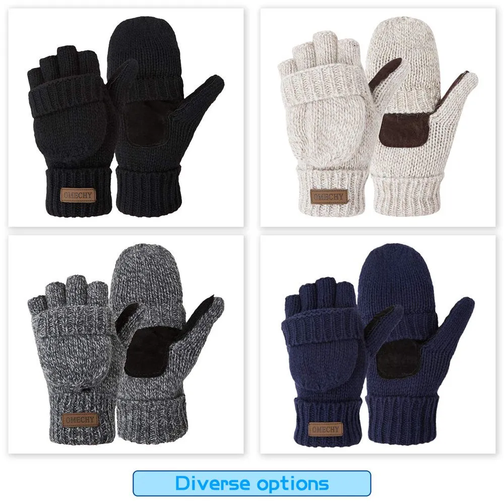 Knitted Convertible Wool Fingerless Gloves