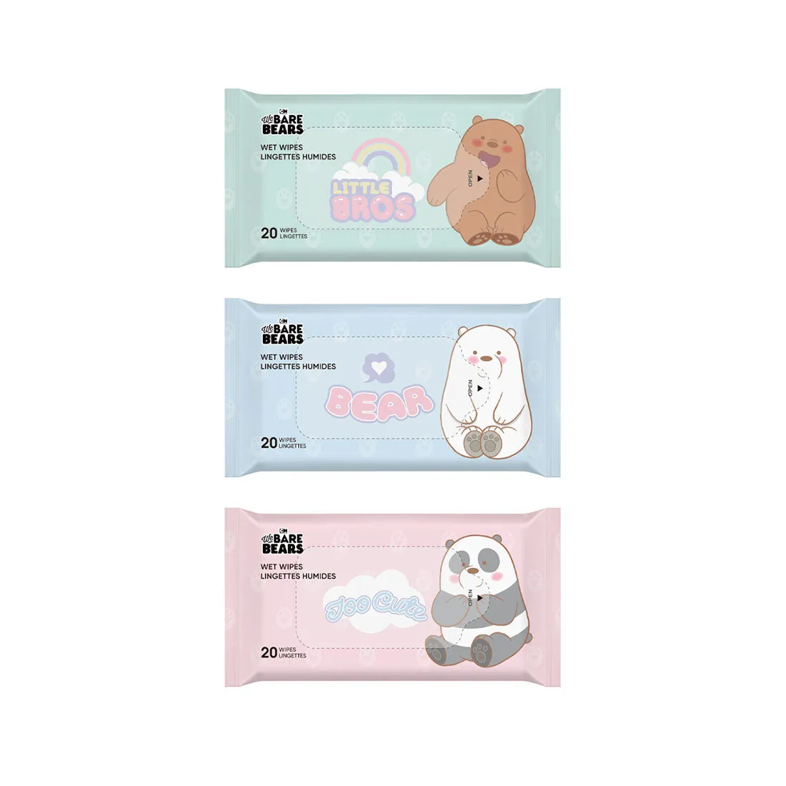 MINISO We Bare Bears Collection 4.0 Soft Wet Wipes (20 Wipes*3 Packs)