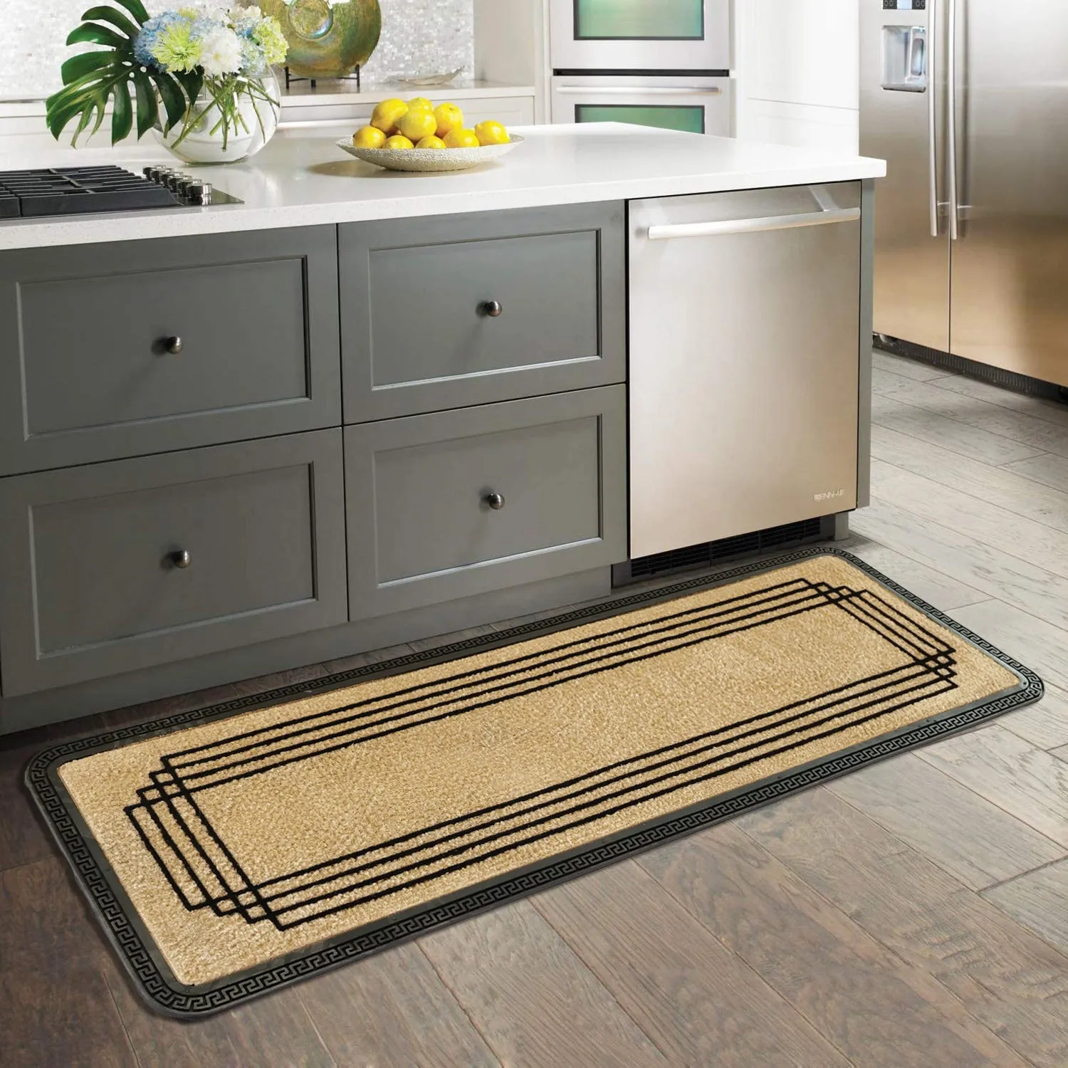 OnlyMat Elegant Soft Anti-Skid Polypropylene Lines Pattern Flocked Floor Mat - Beige , 40 cm x 120 cm