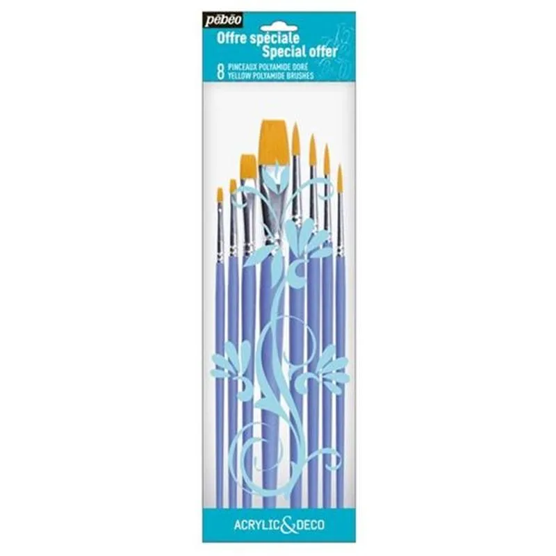 Pebeo Acrylic & Deco Brushes Set Round & Flat