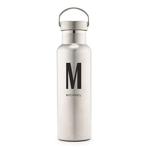 PERSONALIZED CHROME WATER BOTTLE WITH HANDLE - CUSTOM MONOGRAM PRINT