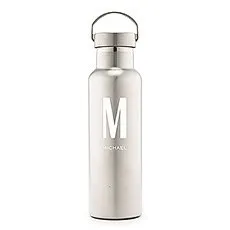 PERSONALIZED CHROME WATER BOTTLE WITH HANDLE - CUSTOM MONOGRAM PRINT