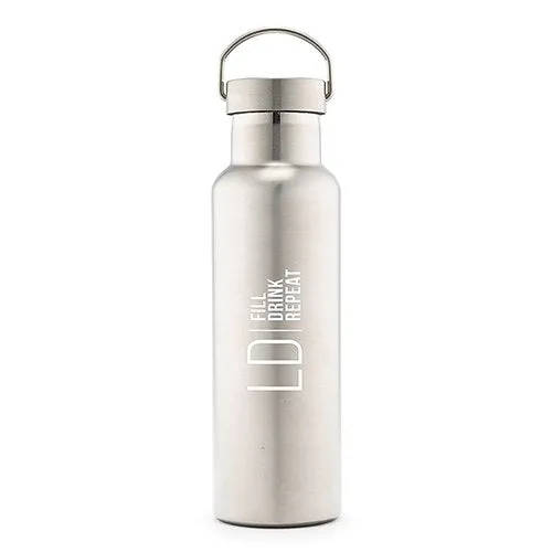 PERSONALIZED CHROME WATER BOTTLE WITH HANDLE - MODERN LOGO PRINT