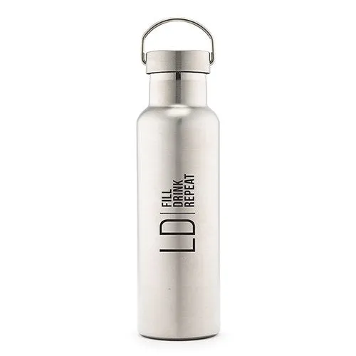 PERSONALIZED CHROME WATER BOTTLE WITH HANDLE - MODERN LOGO PRINT