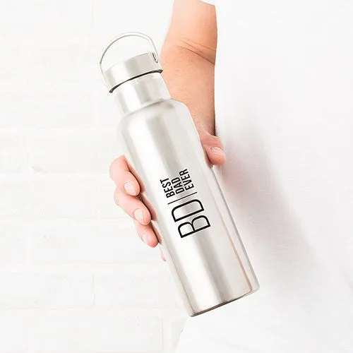 PERSONALIZED CHROME WATER BOTTLE WITH HANDLE - MODERN LOGO PRINT