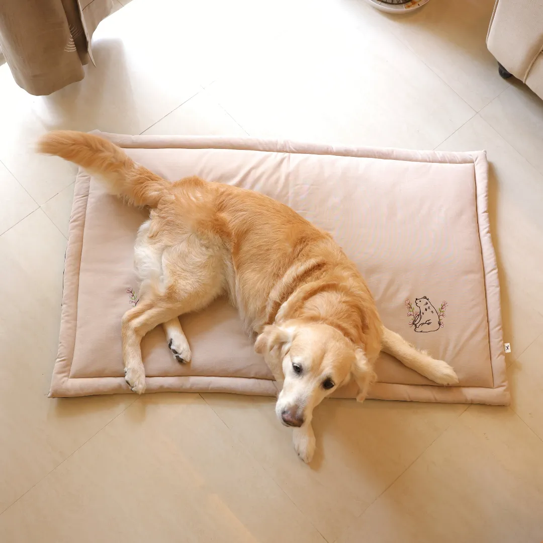 PoochMate Beige Oxford Cotton Bear Dog Mat :48*30 In