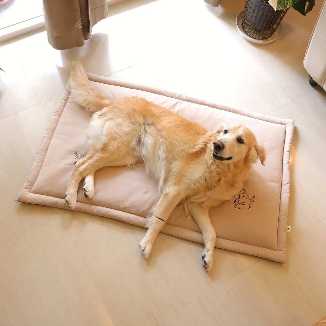 PoochMate Beige Oxford Cotton Bear Dog Mat :48*30 In