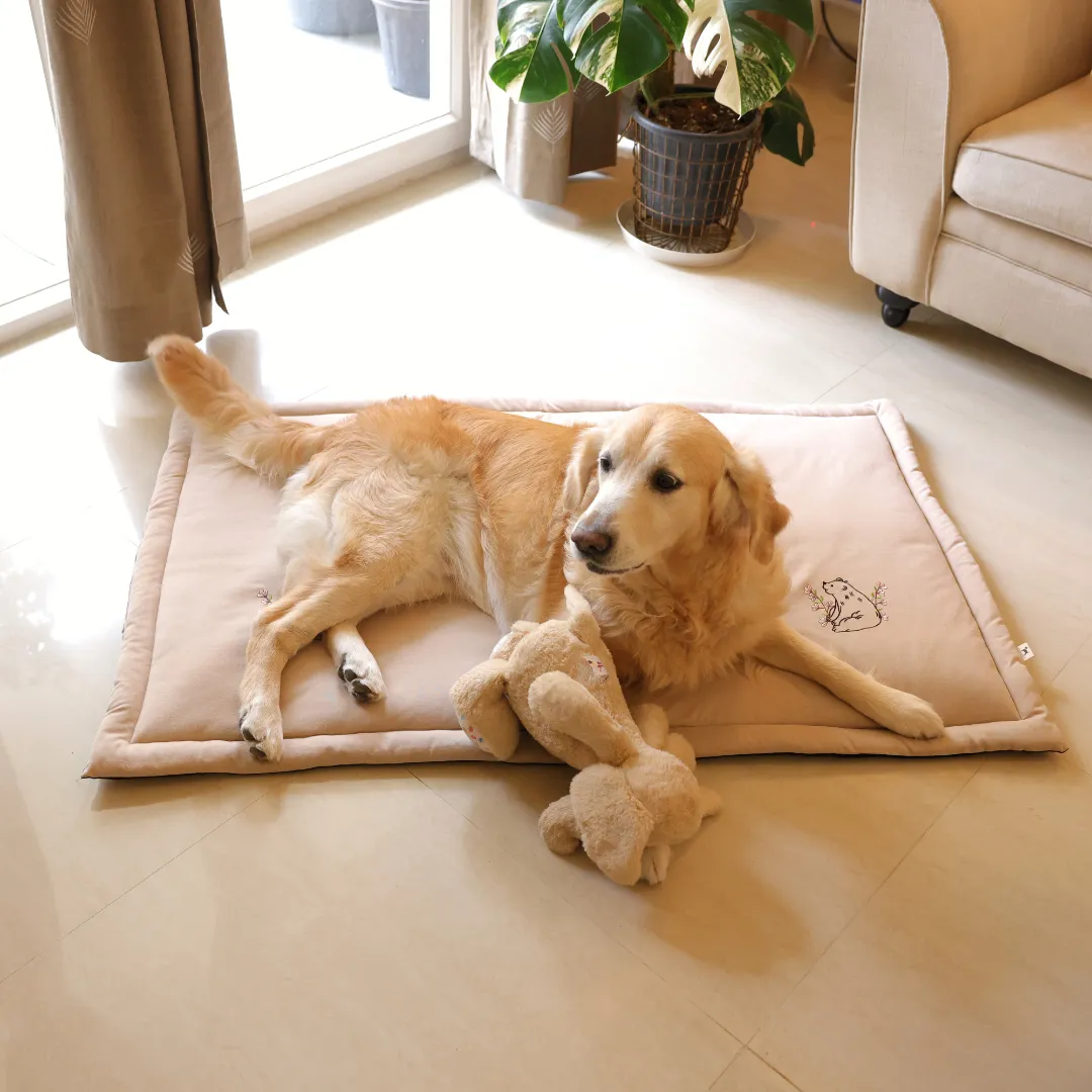 PoochMate Beige Oxford Cotton Bear Dog Mat :48*30 In