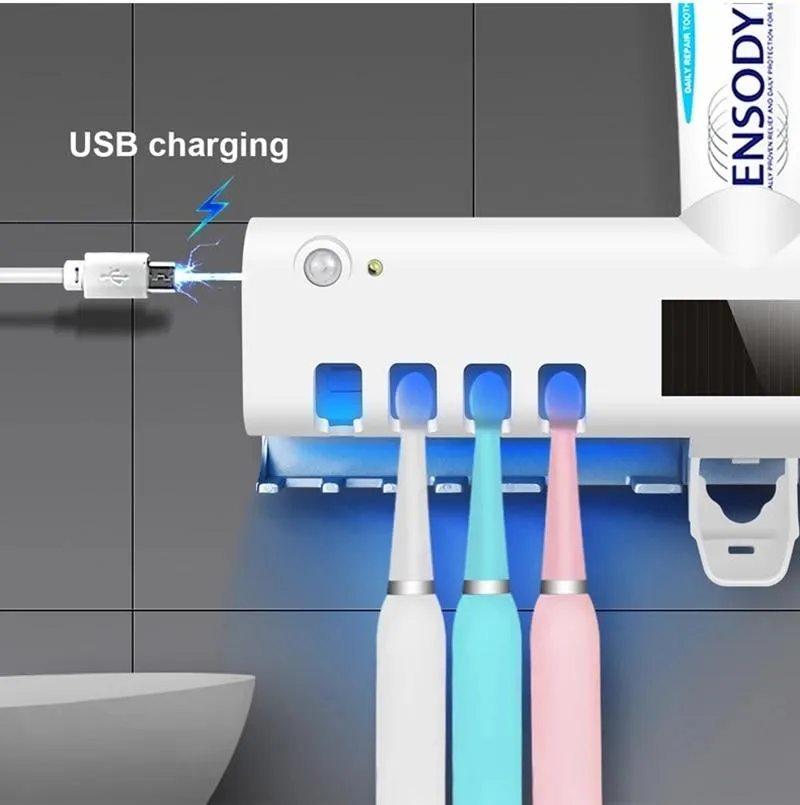 UV Disinfection Sterilisation Toothbrush With Toothpaste Squeezer Holder