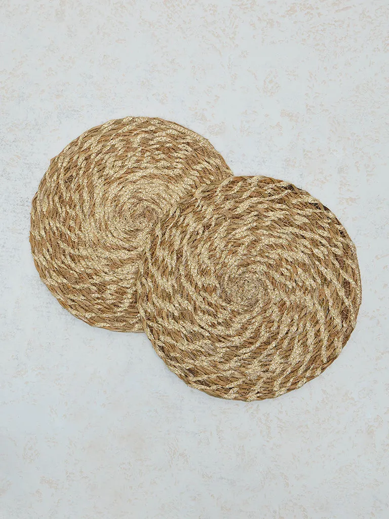 Westside Home Beige and Gold Woven Swirl Trivet -( Set of 2)