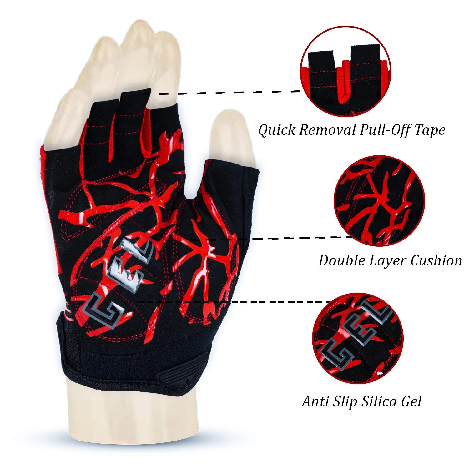 ZAKPRO Gel Series Anti-Slip Professional Half Finger Cycling Gloves - Red